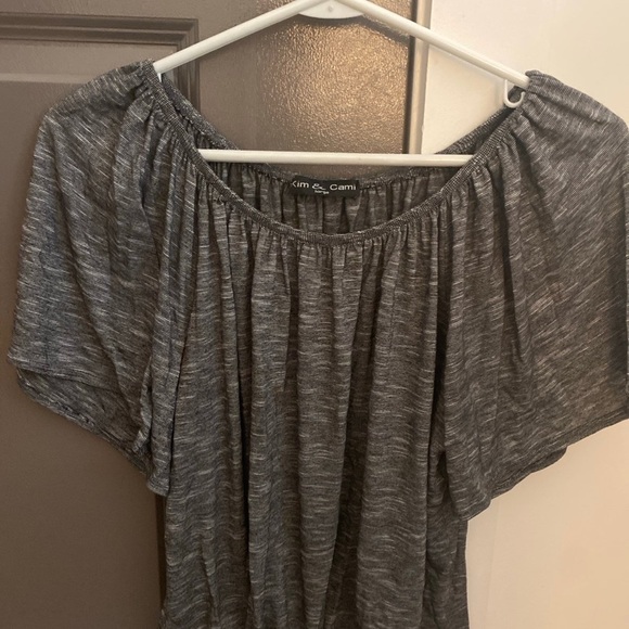 Kim & Cami Grey Short Sleeve Blouse with Tie Front Size Large - Picture 1 of 4